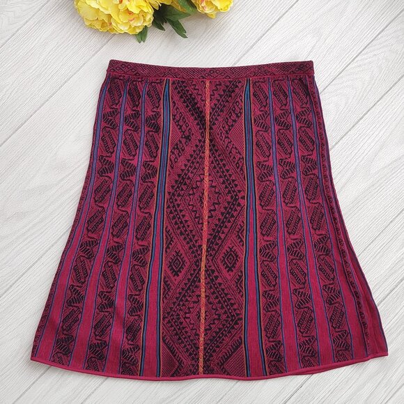 Red Knit Skirt Aztec Midi A-Line Pima Cotton Stretch Fall XL Peruvian Connection - Picture 5 of 9
